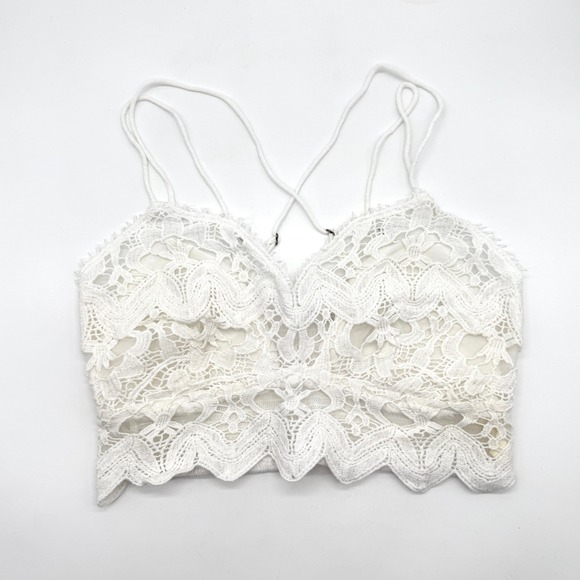 Free People FP One Ilektra Lace Bralette Set of 2 Black White Small Smocked Boho - Picture 7 of 16